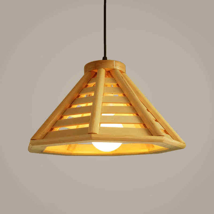 Suspension Pyramidale Conique en Bois et Fer Japonais Traditionnel à 1 Lumière pour Salle à Manger 