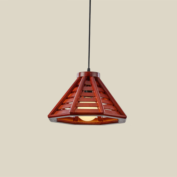 Suspension Pyramidale Conique en Bois et Fer Japonais Traditionnel à 1 Lumière pour Salle à Manger 