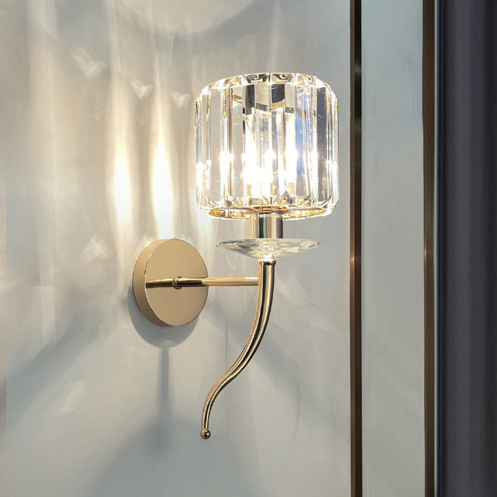 Modern Luxury Metal Iron Stainless Steel Crystal Ball Cylinder 1-Light Wall Sconce Lamp For Bedside