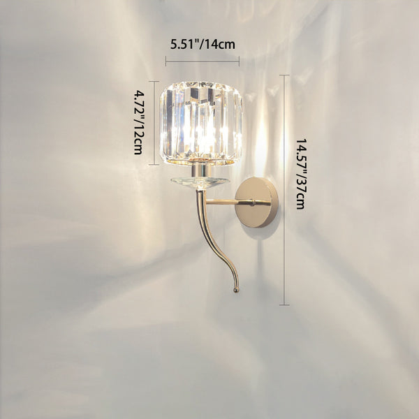 Modern Luxury Metal Iron Stainless Steel Crystal Ball Cylinder 1-Light Wall Sconce Lamp For Bedside