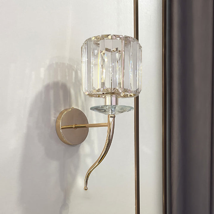 Modern Luxury Metal Iron Stainless Steel Crystal Ball Cylinder 1-Light Wall Sconce Lamp For Bedside