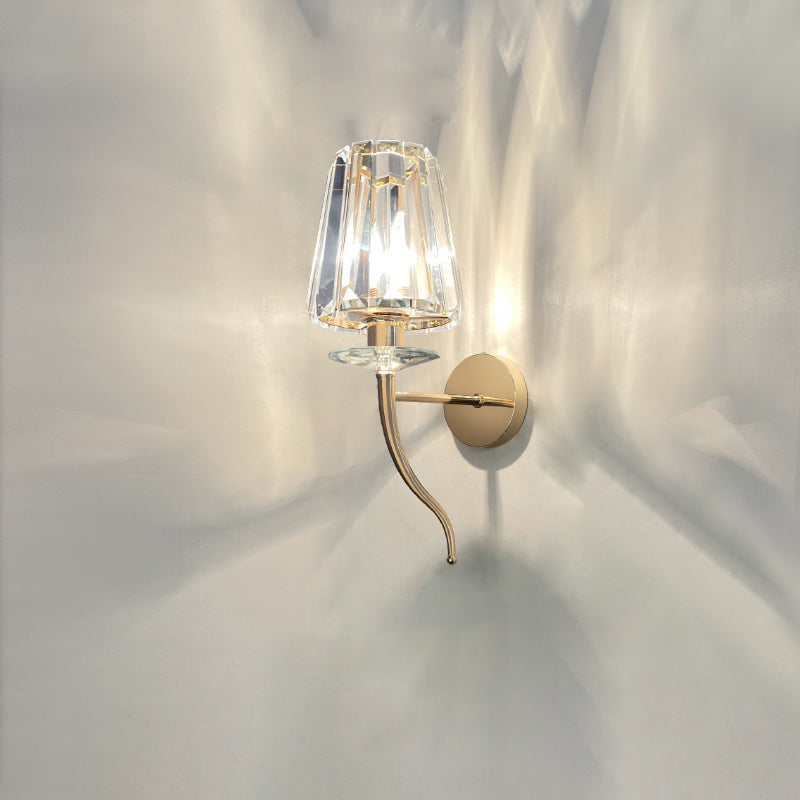 Modern Luxury Metal Iron Stainless Steel Crystal Ball Cylinder 1-Light Wall Sconce Lamp For Bedside
