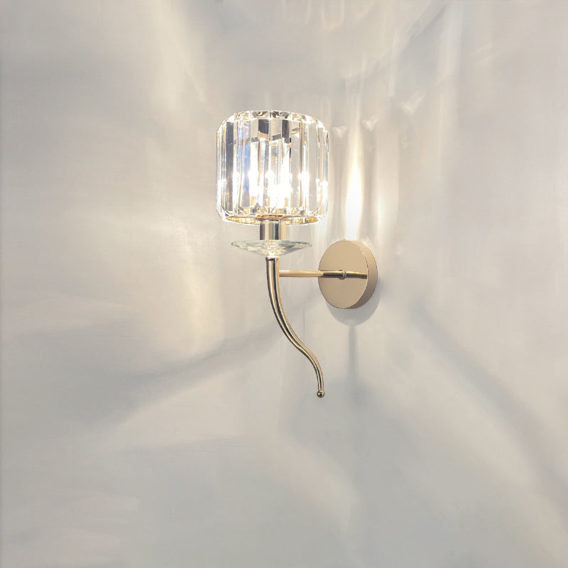 Modern Luxury Metal Iron Stainless Steel Crystal Ball Cylinder 1-Light Wall Sconce Lamp For Bedside