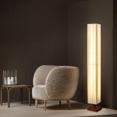Lámpara de pie LED de tela de nogal rectangular de columna japonesa tradicional para sala de estar 