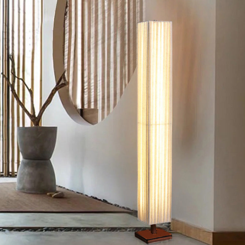 Lámpara de pie LED de tela de nogal rectangular de columna japonesa tradicional para sala de estar 
