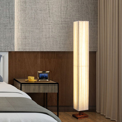 Lámpara de pie LED de tela de nogal rectangular de columna japonesa tradicional para sala de estar 