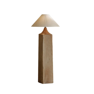 Contemporary Retro Wood Linen Cone Cylinder 1-Light Standing Floor Lamp For Living Room