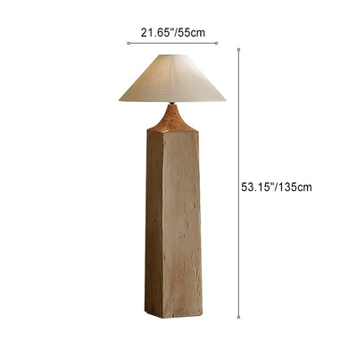 Contemporary Retro Wood Linen Cone Cylinder 1-Light Standing Floor Lamp For Living Room