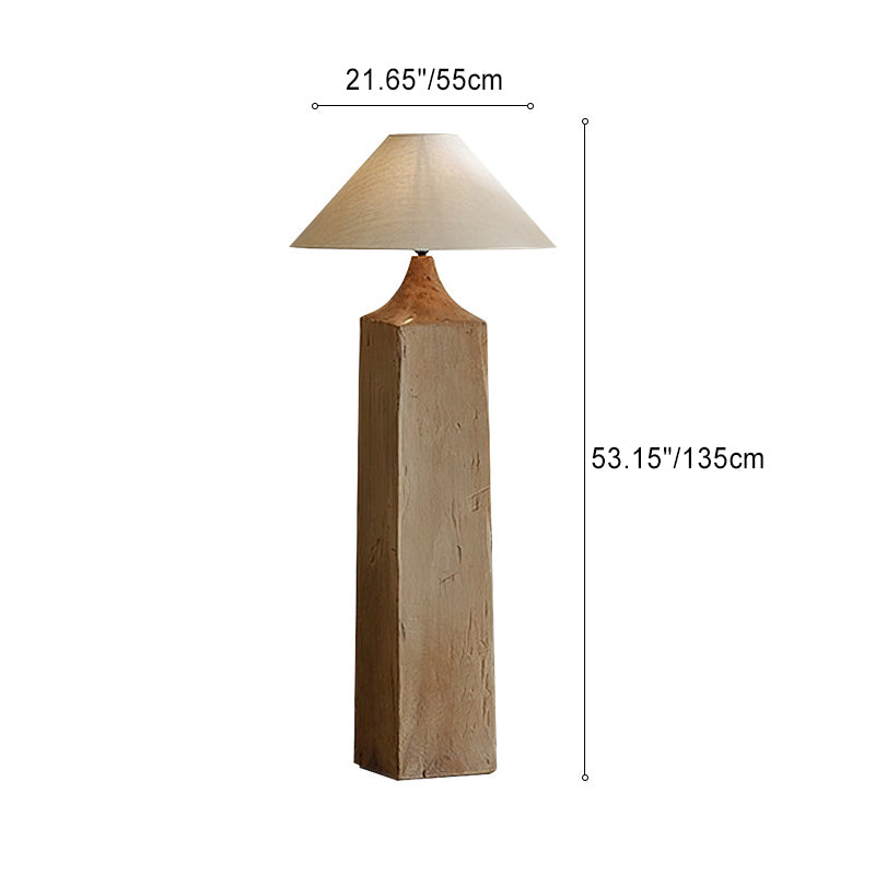Contemporary Retro Wood Linen Cone Cylinder 1-Light Standing Floor Lamp For Living Room