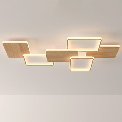 Zeitgenössische nordische Eisen-Aluminium-Silica-Quadrat-Combo-Holzmaserung LED-Deckenleuchte für Wohnzimmer 