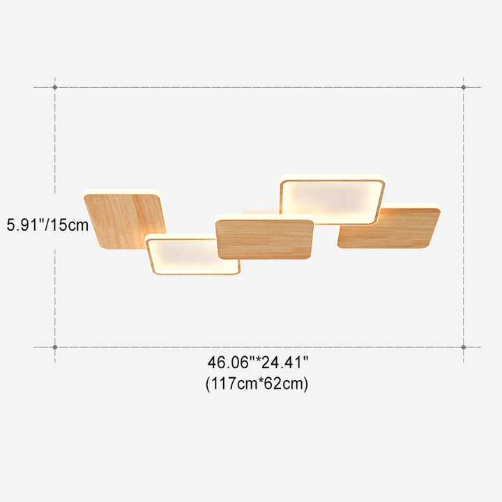 Contemporary Nordic Iron Aluminium Silica Square Combo Wood Grain LED Flush Mount Ceiling Light For Living Room