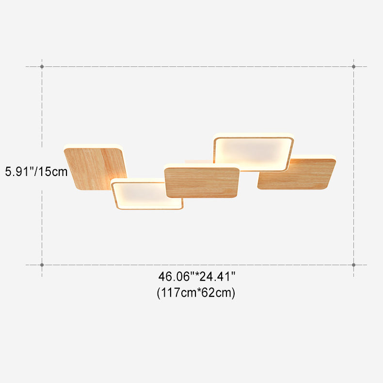 Zeitgenössische nordische Eisen-Aluminium-Silica-Quadrat-Combo-Holzmaserung LED-Deckenleuchte für Wohnzimmer 