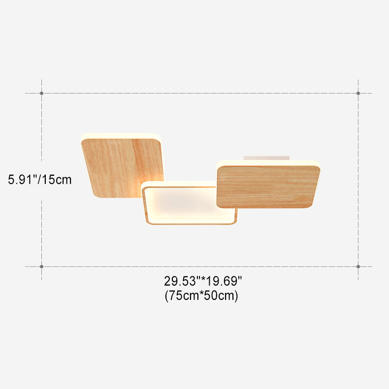 Zeitgenössische nordische Eisen-Aluminium-Silica-Quadrat-Combo-Holzmaserung LED-Deckenleuchte für Wohnzimmer 
