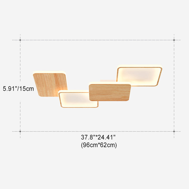 Contemporary Nordic Iron Aluminium Silica Square Combo Wood Grain LED Flush Mount Ceiling Light For Living Room