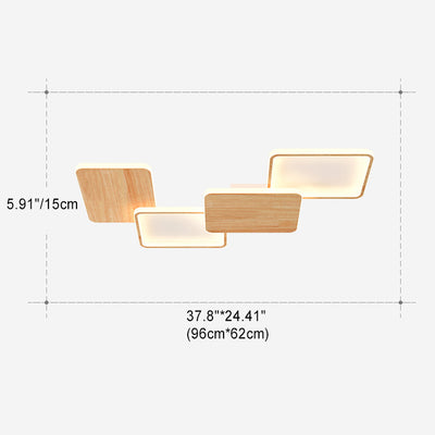 Zeitgenössische nordische Eisen-Aluminium-Silica-Quadrat-Combo-Holzmaserung LED-Deckenleuchte für Wohnzimmer 