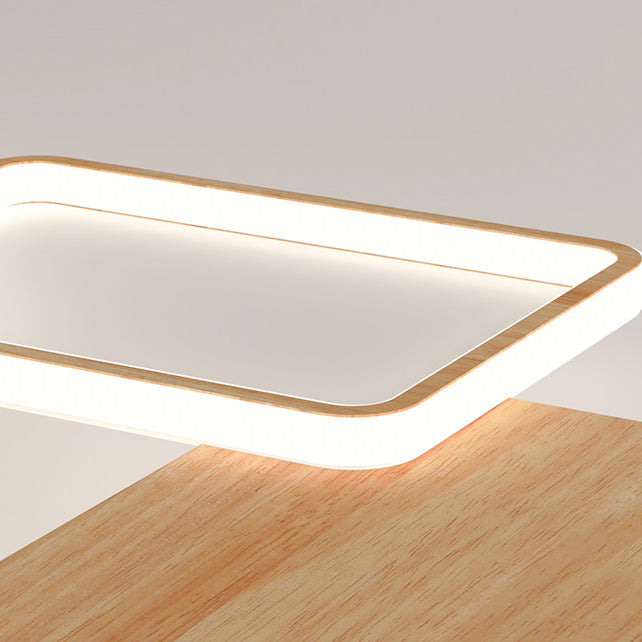 Contemporary Nordic Iron Aluminium Silica Square Combo Wood Grain LED Flush Mount Ceiling Light For Living Room