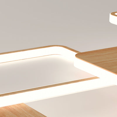 Zeitgenössische nordische Eisen-Aluminium-Silica-Quadrat-Combo-Holzmaserung LED-Deckenleuchte für Wohnzimmer 