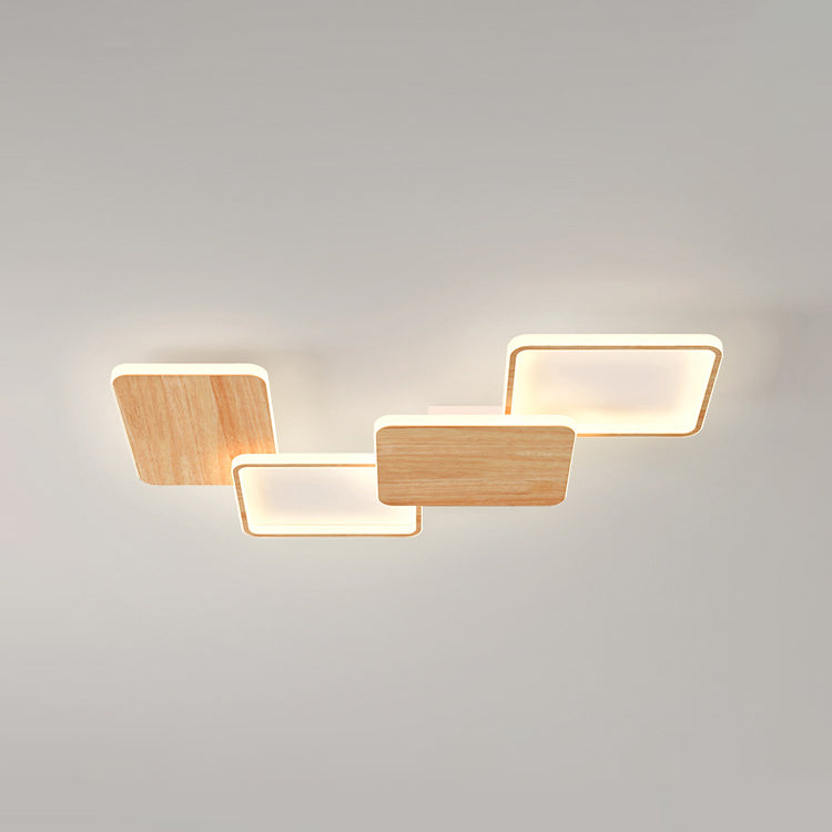 Contemporary Nordic Iron Aluminium Silica Square Combo Wood Grain LED Flush Mount Ceiling Light For Living Room
