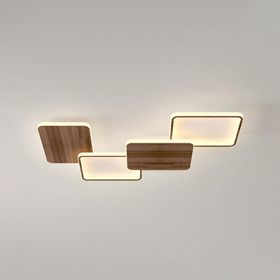 Zeitgenössische nordische Eisen-Aluminium-Silica-Quadrat-Combo-Holzmaserung LED-Deckenleuchte für Wohnzimmer 