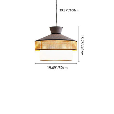 Suspension Luminaire à 1 Lumière en Tissu Tissé Japonais Traditionnel PPC Cône Cylindre Pour Salle à Manger 