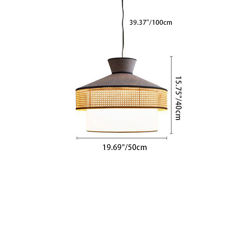 Suspension Luminaire à 1 Lumière en Tissu Tissé Japonais Traditionnel PPC Cône Cylindre Pour Salle à Manger 