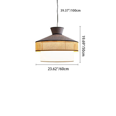 Suspension Luminaire à 1 Lumière en Tissu Tissé Japonais Traditionnel PPC Cône Cylindre Pour Salle à Manger 