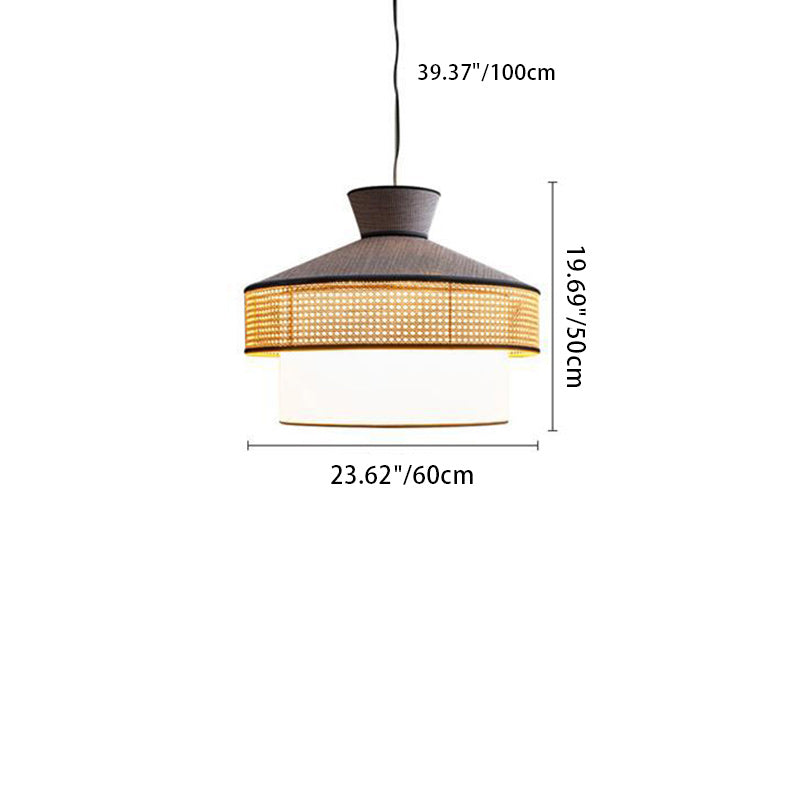 Suspension Luminaire à 1 Lumière en Tissu Tissé Japonais Traditionnel PPC Cône Cylindre Pour Salle à Manger 