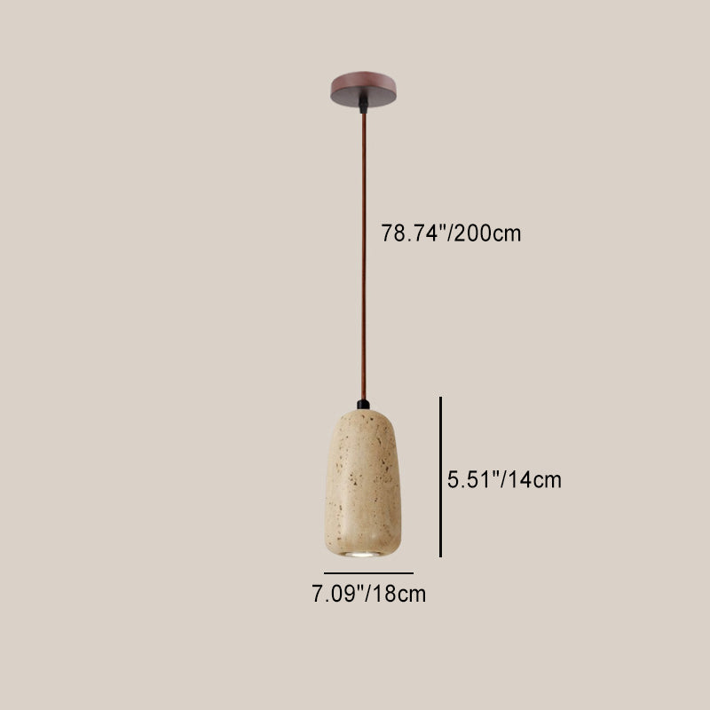 Suspension Luminaire 1 Lumière avec Boule Ronde en Bois de Travertin Traditionnel Japonais pour Chevet 