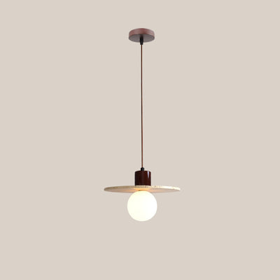 Suspension Luminaire 1 Lumière avec Boule Ronde en Bois de Travertin Traditionnel Japonais pour Chevet 