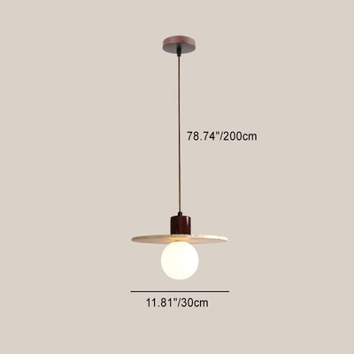 Suspension Luminaire 1 Lumière avec Boule Ronde en Bois de Travertin Traditionnel Japonais pour Chevet 