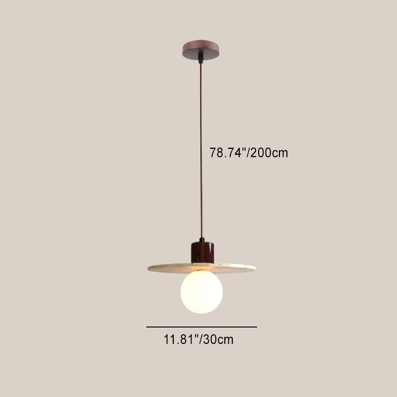 Suspension Luminaire 1 Lumière avec Boule Ronde en Bois de Travertin Traditionnel Japonais pour Chevet 