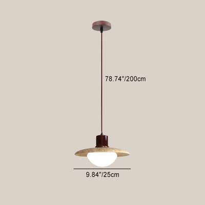 Suspension Luminaire 1 Lumière avec Boule Ronde en Bois de Travertin Traditionnel Japonais pour Chevet 