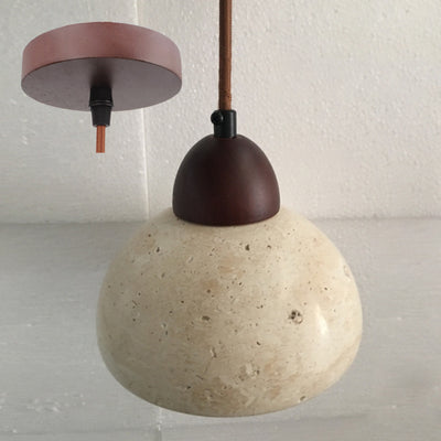 Suspension Luminaire 1 Lumière avec Boule Ronde en Bois de Travertin Traditionnel Japonais pour Chevet 