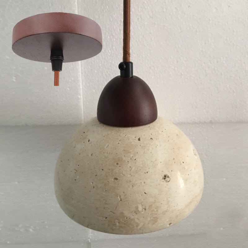 Suspension Luminaire 1 Lumière avec Boule Ronde en Bois de Travertin Traditionnel Japonais pour Chevet 