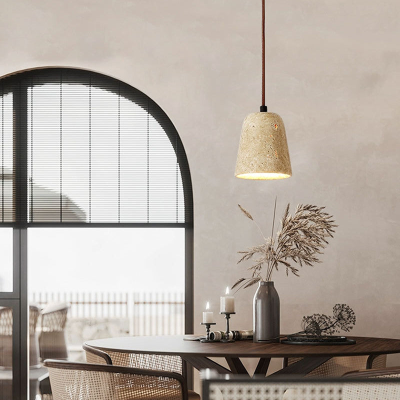 Suspension Luminaire 1 Lumière avec Boule Ronde en Bois de Travertin Traditionnel Japonais pour Chevet 