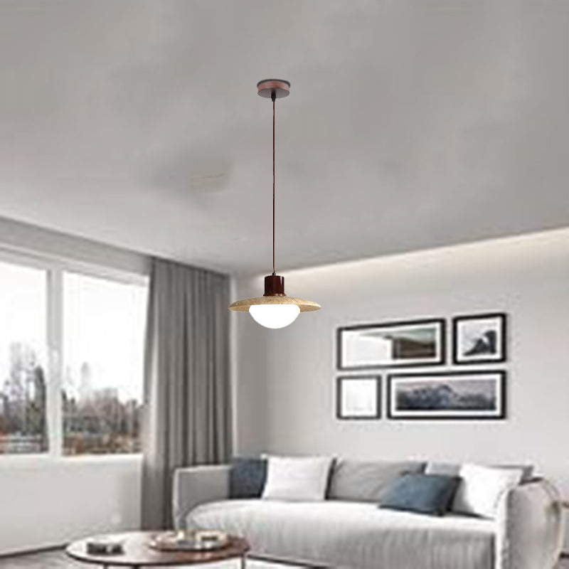 Suspension Luminaire 1 Lumière avec Boule Ronde en Bois de Travertin Traditionnel Japonais pour Chevet 