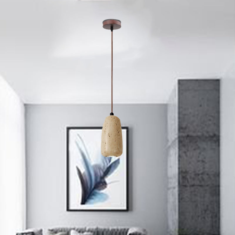 Suspension Luminaire 1 Lumière avec Boule Ronde en Bois de Travertin Traditionnel Japonais pour Chevet 