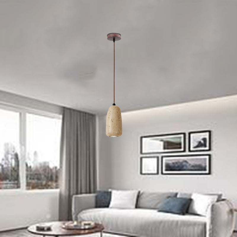 Suspension Luminaire 1 Lumière avec Boule Ronde en Bois de Travertin Traditionnel Japonais pour Chevet 