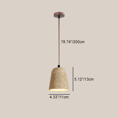 Suspension Luminaire 1 Lumière avec Boule Ronde en Bois de Travertin Traditionnel Japonais pour Chevet 