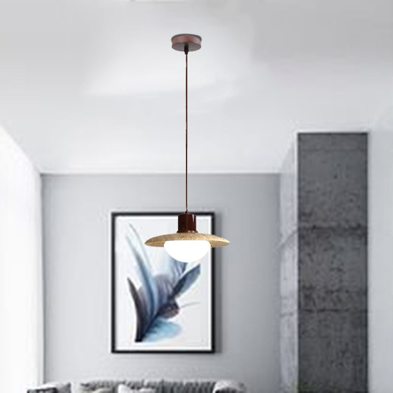 Suspension Luminaire 1 Lumière avec Boule Ronde en Bois de Travertin Traditionnel Japonais pour Chevet 