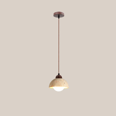 Suspension Luminaire 1 Lumière avec Boule Ronde en Bois de Travertin Traditionnel Japonais pour Chevet 