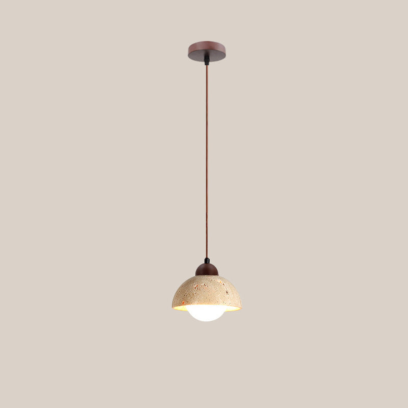 Suspension Luminaire 1 Lumière avec Boule Ronde en Bois de Travertin Traditionnel Japonais pour Chevet 