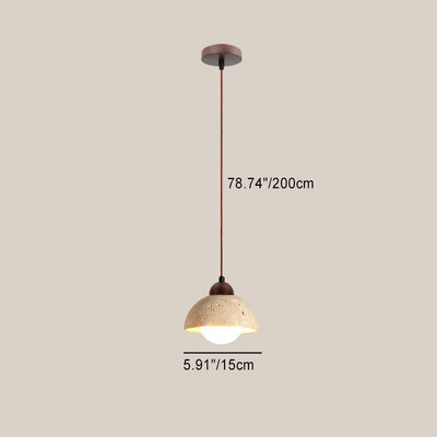 Suspension Luminaire 1 Lumière avec Boule Ronde en Bois de Travertin Traditionnel Japonais pour Chevet 