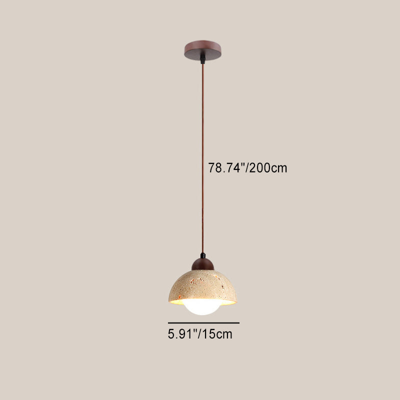 Suspension Luminaire 1 Lumière avec Boule Ronde en Bois de Travertin Traditionnel Japonais pour Chevet 