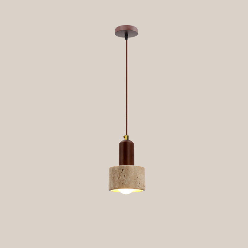 Suspension Luminaire 1 Lumière avec Boule Ronde en Bois de Travertin Traditionnel Japonais pour Chevet 