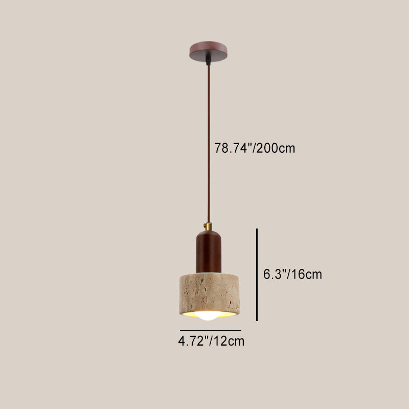 Suspension Luminaire 1 Lumière avec Boule Ronde en Bois de Travertin Traditionnel Japonais pour Chevet 