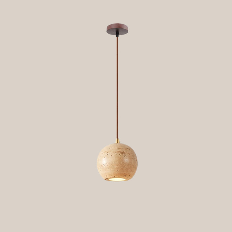 Suspension Luminaire 1 Lumière avec Boule Ronde en Bois de Travertin Traditionnel Japonais pour Chevet 