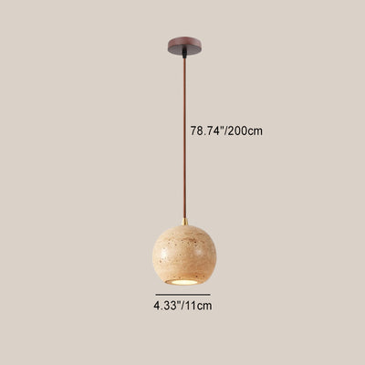 Suspension Luminaire 1 Lumière avec Boule Ronde en Bois de Travertin Traditionnel Japonais pour Chevet 