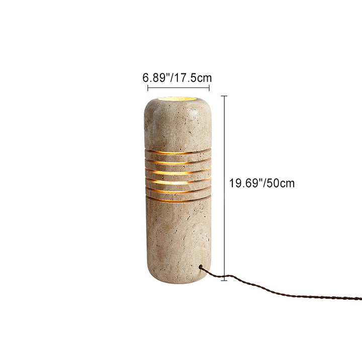 Traditional Japanese Travertine Handmade Cylinder Skeleton Stripe 1-Light Standing Floor Lamp For Living Room