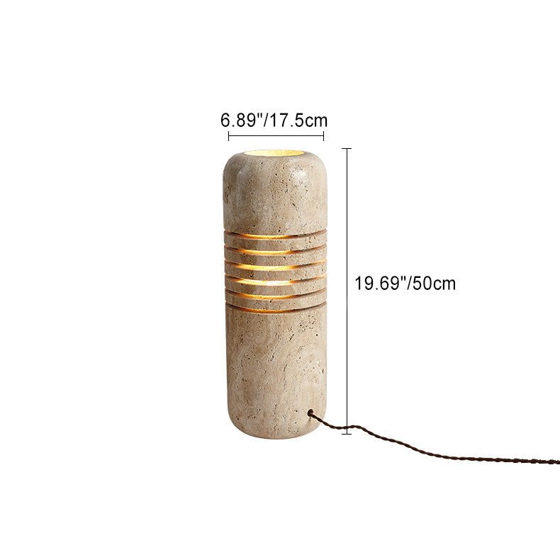 Traditional Japanese Travertine Handmade Cylinder Skeleton Stripe 1-Light Standing Floor Lamp For Living Room